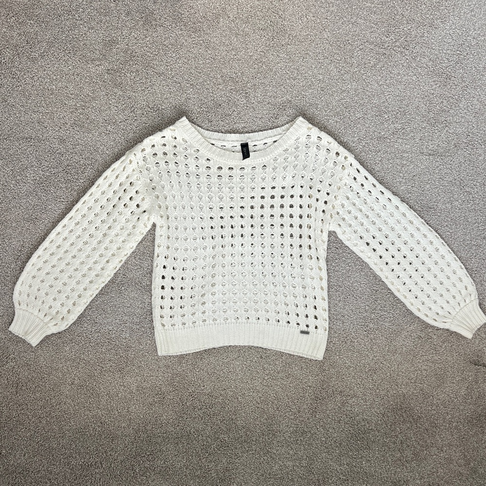 Savvi Off White Crochet Luxury Boutique Light Sweater, On/Off Shoulder Dana